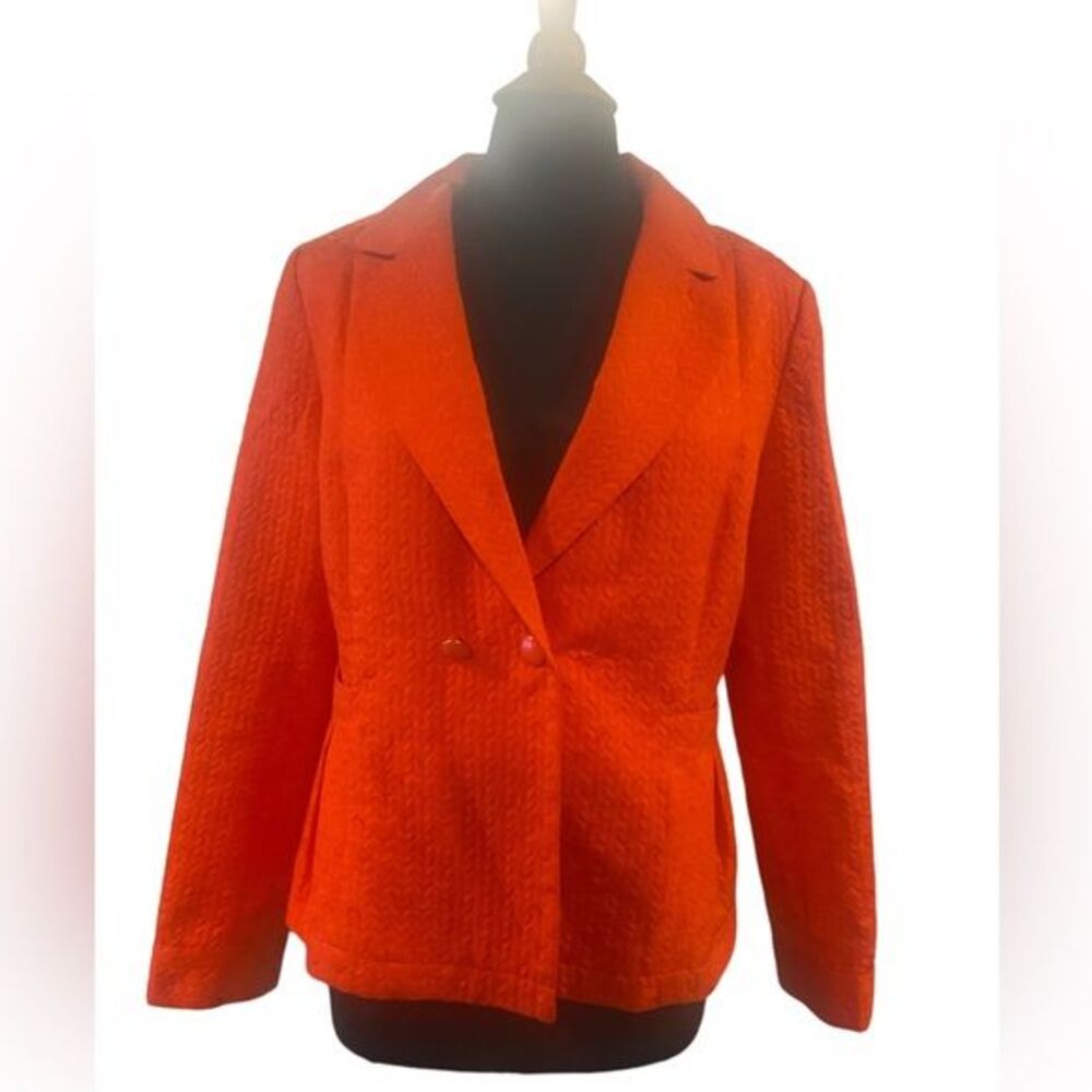 Orange Double Breasted Herringbone Suit Business Blazer by Banana Rep.-size 14